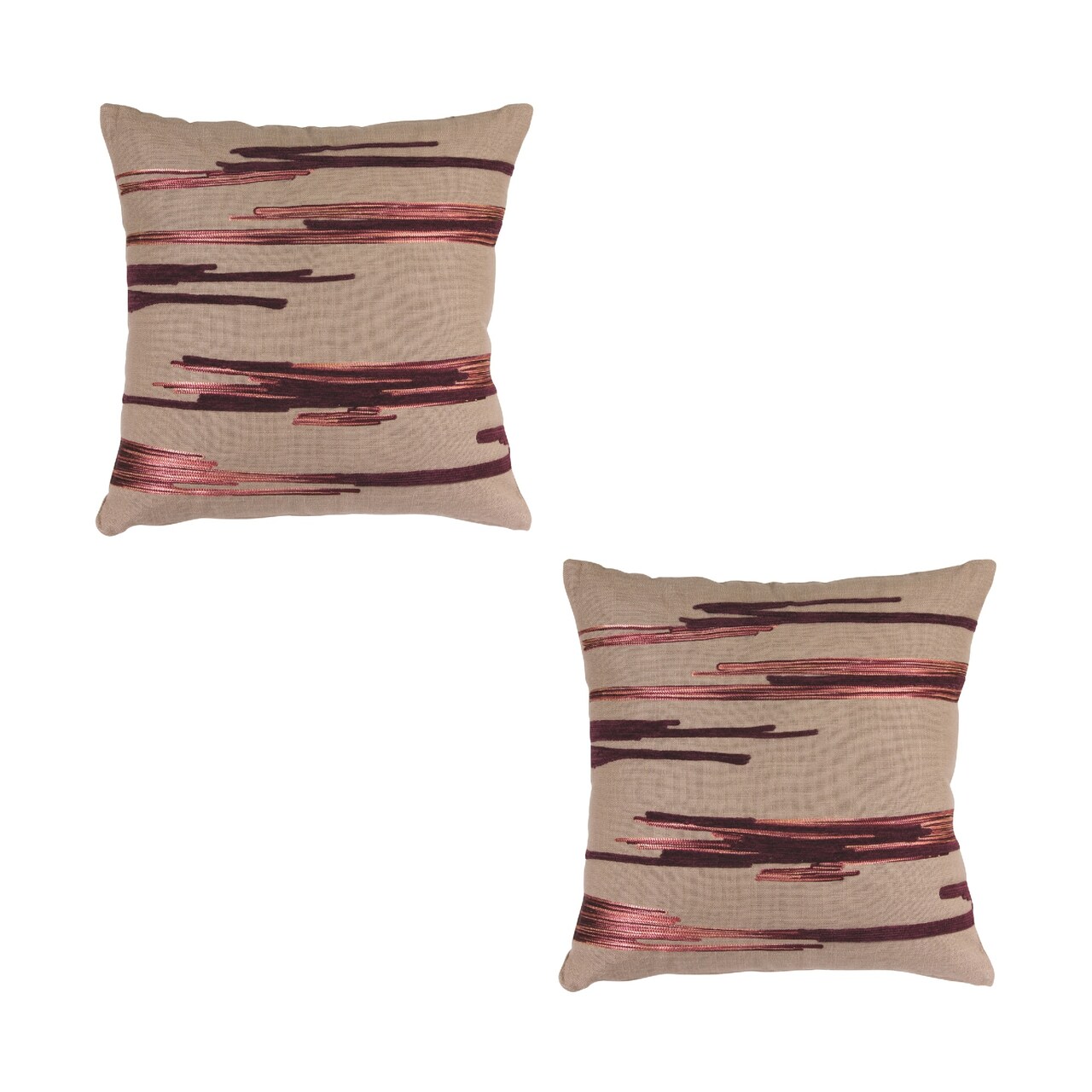 Melrose Set of 2 Brown and Red Embroidered Square Throw Pillows 15"
